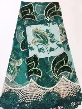 

African velvet lace fabric 2019, the latest green wedding dress, Tissu Mariage velvet lace material ZX3386
