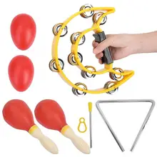 Half Moon Double Row Tambourine Kids Toy Set With Sand Hammer Egg Shaker Tuning Fork Shakers Wooden Percussion Instrument