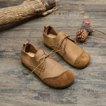 

DM450 Plus size 41 Genuine Leather Oxford Shoes For Women Flat Shoes Chaussures Femme Retro Handmade Slip On Casual Shoes Women