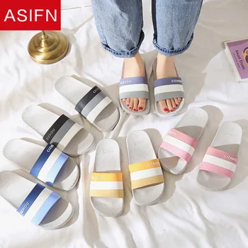 

ASIFN Men Women Casual Slippers Indoor Classic Stripes Non Slip Zapatos De Hombre Bath Slides Male House Shoes Man Flip Flops