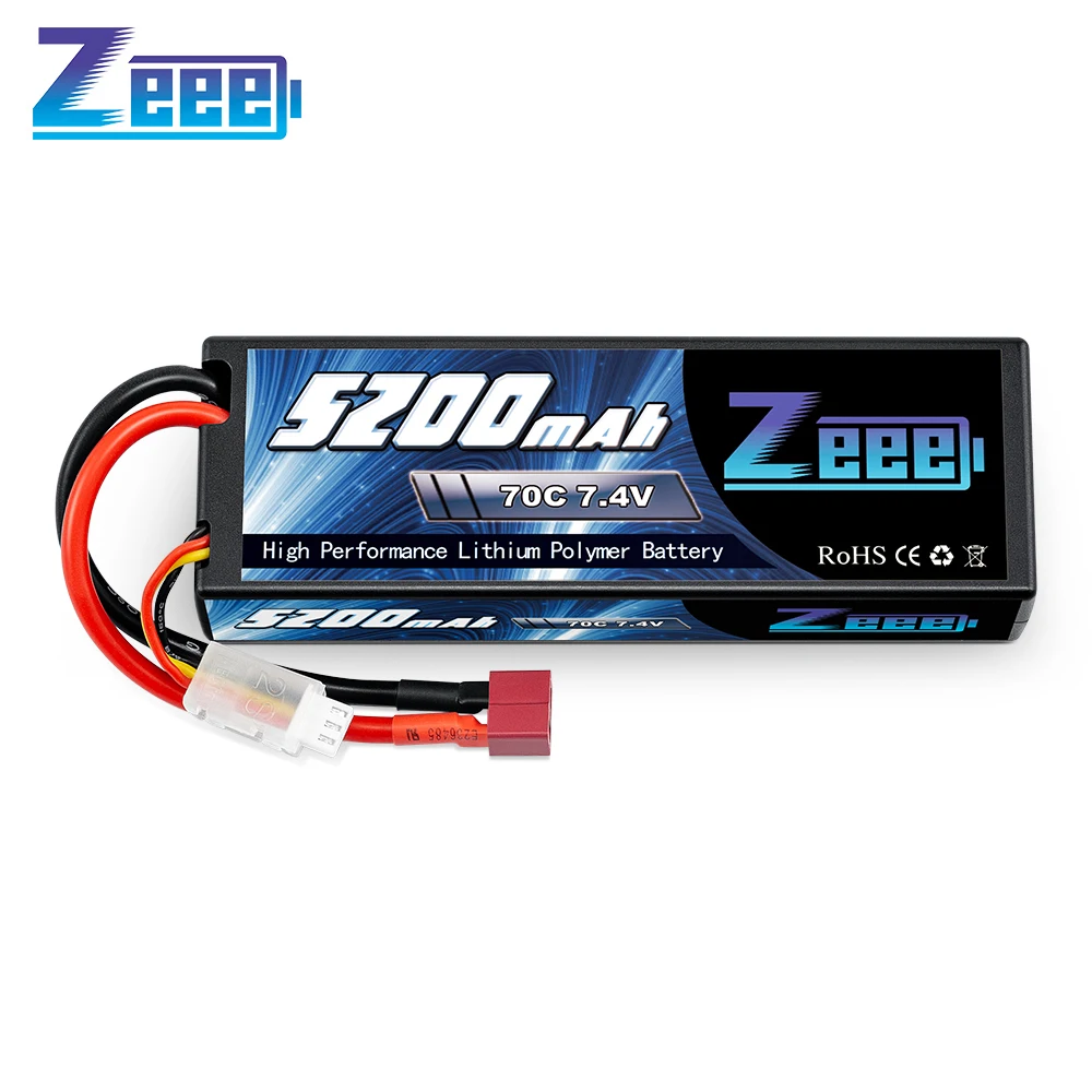 Zeee 2S Lipo Battery 7.4V 70C 5200mAh Hard Case with Deans Plug for 1/8 1/10 RC 