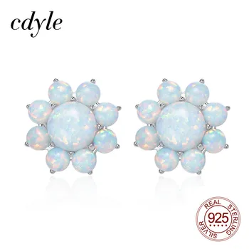 

Cdyle Luxury Fine Jewelry White Opal Earrings Real 925 Sterling Silver Sunflower Stud Earrings for Women Cute Gift Bijoux