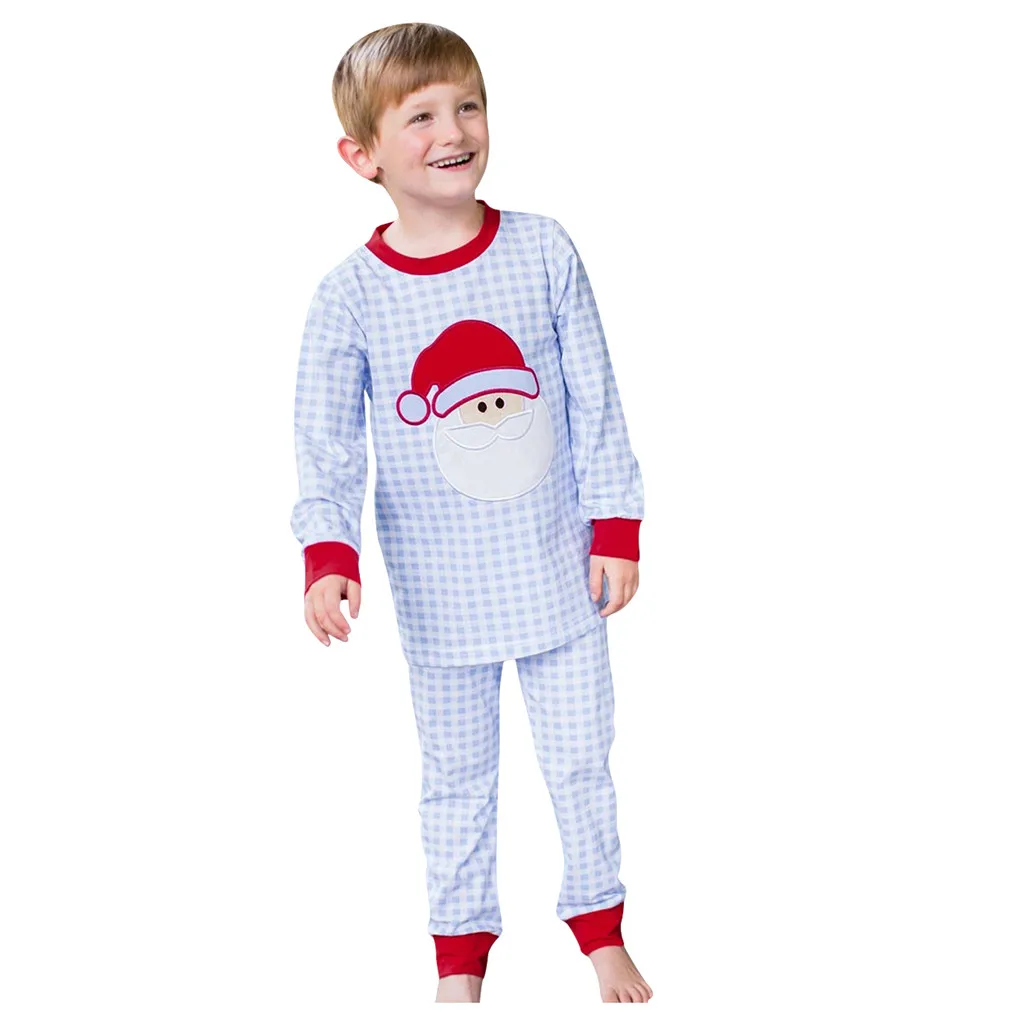 ARLONEET/Рождественская одежда для маленьких мальчиков и девочек; рождественские топы в клетку с Сантой+ штаны; пижамы; одежда для сна; Изысканная детская одежда