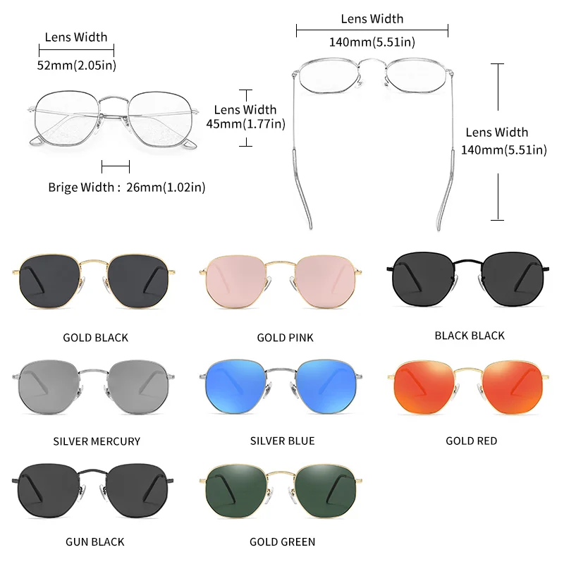 GCV Classic Retro Reflective Man Hexagon Square Metal Frame Eyewear Sunglasses Polaroid Lenses With Box Oculos De Sol_voghion.com