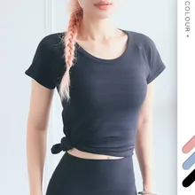 Фитнес Спортивные Женские рубашки для иоги бесшовные спортивные рубашки спортивная одежда для женщин Тренажерный зал Бег Топ с коротким рукавом Йога топы Спортивные