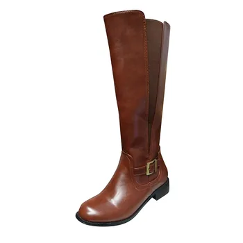 

Women's fashion solid color cowboy riding boots retro casual large tube boots comfortable large size women's boots 2020