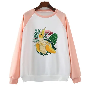 

Forest Banana Cockatiel Casual Autumn Spring Women Tops Long Sleeve Red Pink Hoodies O-Neck Coat Femininas