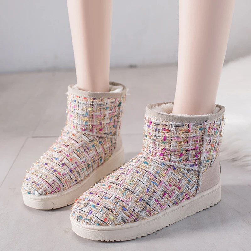 Lucyever Mix Color Snow Boots Women Thicken Warm Long Plush Inside Ankle Boots for Women Casual Flat Platform Winter Shoes Woman