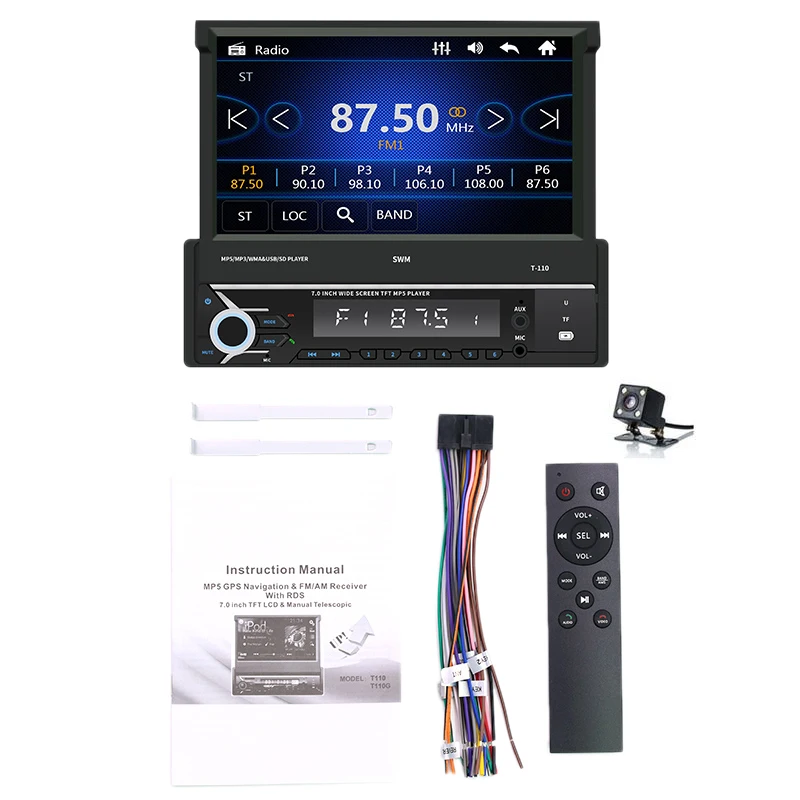 

7 Inch 1 DIN Contact Screen Car MP5 Player Bluetooth Stereo Retractable Radios Camera Support for Multi-Languages