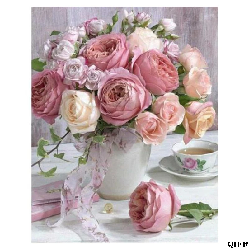 

Beautiful flower 5D round Shaped Diamond Painting Embroidery Needlework Rhinestone Crystal Cross Craft Stitch Kit