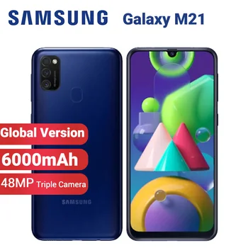 Перейти на Алиэкспресс и купить Глобальная версия Samsung Galaxy M21 M215F/DS мобильный телефон 6000 мАч Dual SIM 64 ГБ 4 ГБ 6,4 дюймExynos 9611 48MP Android 10 4G смартфон