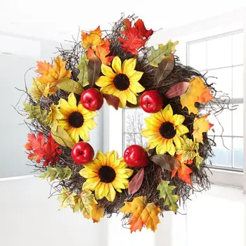 

Thanksgiving Sunflower Wreath Maple Leaf Door Hanging Ornaments Christmas Front 67JB