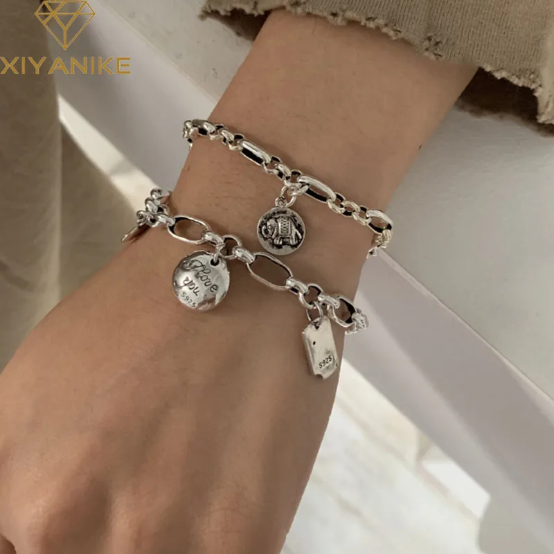 XIYANIKESilver цветной винтажный Толстый Браслет-цепочка для женщин Новая мода Панк