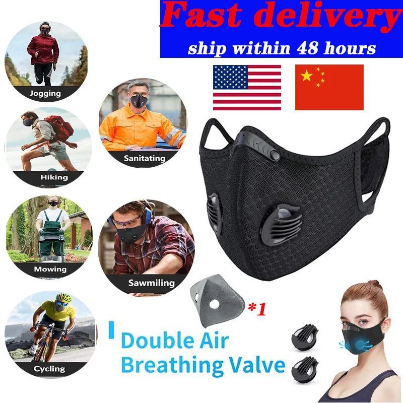 

Pm2.5 Dust Mask Activated Carbon Filter Double Breathing Value protective mask Outdoor Cycling Anti Fog Respirator Face Mask