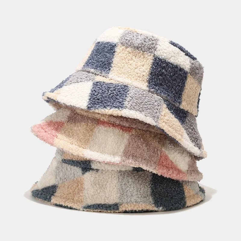 

Fashion Autumn Winter Bucket Hat Women LambsWool Panama Hat Plus Velvet Warm Fisherman Cap Faux Fur Windproof Flat Top Basin Hat