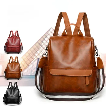 

Women Ladies Fashion Solid Waterproof School Handbag Tote Shoulder Backpack Bags PU leather solid color backpack canta Female