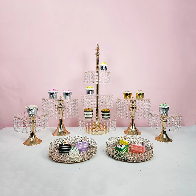 7pcs Gold Acrylic 3 Tier Cupcake Cake Stand Assemble and Disassemble Home Birthday Tools Party Stands Decoration | Дом и сад