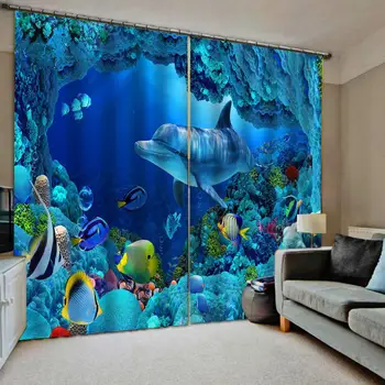 

blue ocean curtains Customized 3d curtains new window balcony thickened windshield blackout curtains dolphin curtains