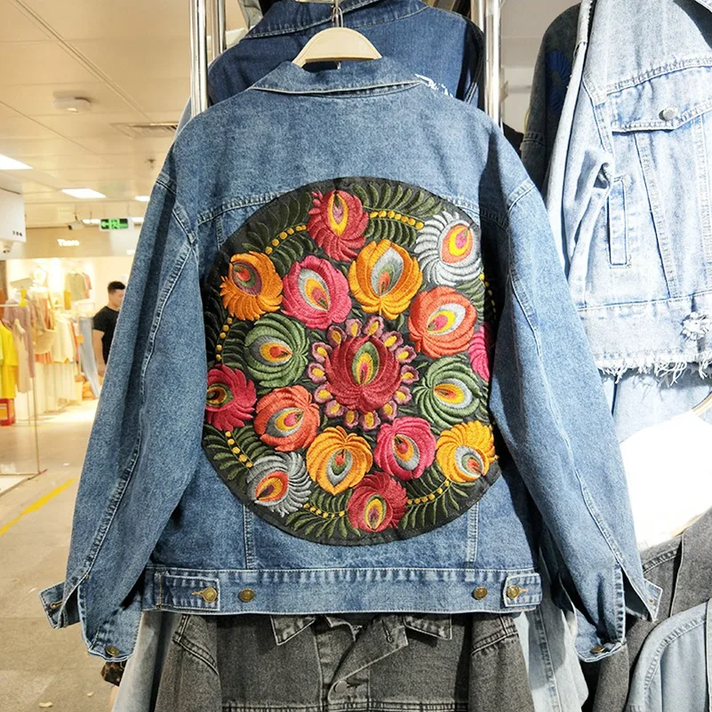 SexeMara модная новая свободная Тяжелая Рабочая джинсовая куртка с вышивкой