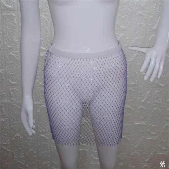 Women Hollow Out Diamonds Skirt Sexy See Through Grid Mini Skirt Summer Beach Cover Up Fashion Patchwork Party Club Skirts - Цвет: Фиолетовый