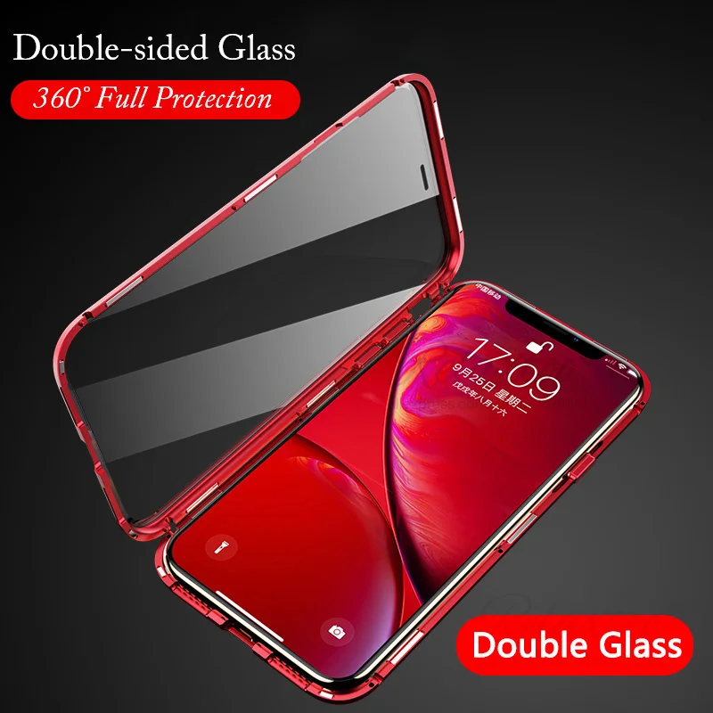 Роскошные двухсторонняя для стекла металлический чехол на магните iphone XR x r rx