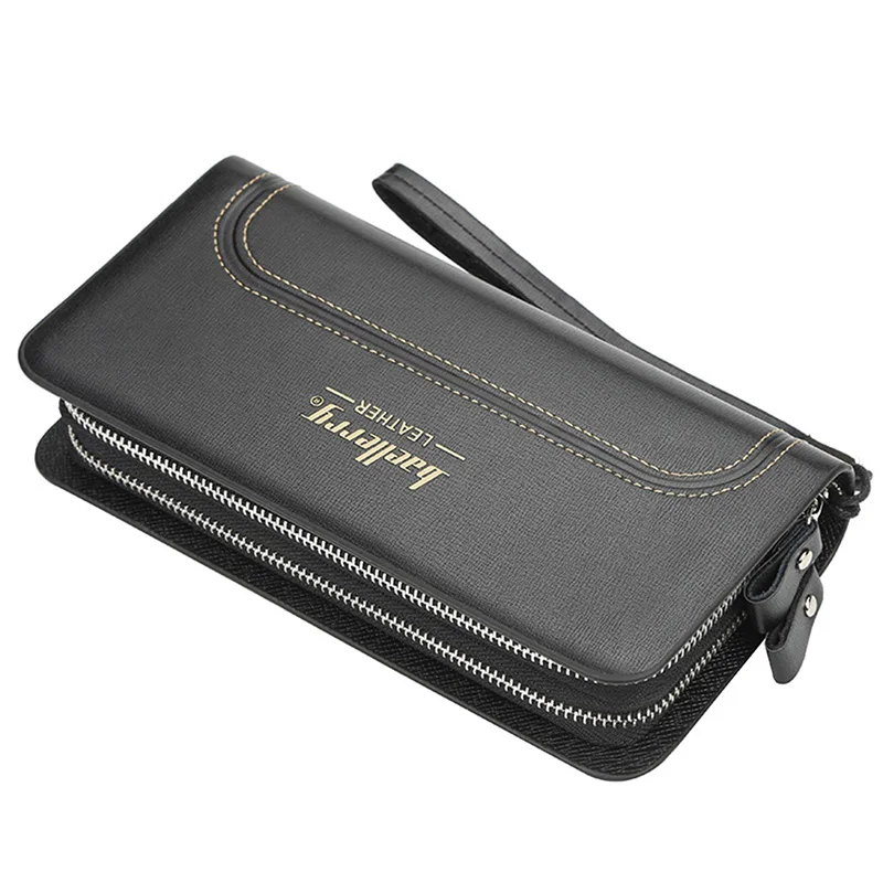 Роскошные кошельки с карманом для монет на молнии, портмоне для мужчин, клатч, деловой мужской кошелек, двойная молния, винтажный большой кошелек