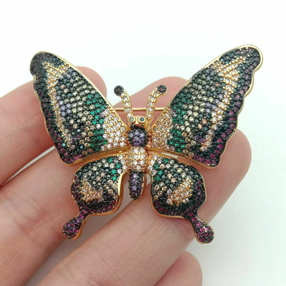 Брошь бабочка позолоченный многоцветный цирконий микро мозаичная Брошь булавка ювелирные изделия - Окраска металла: gold