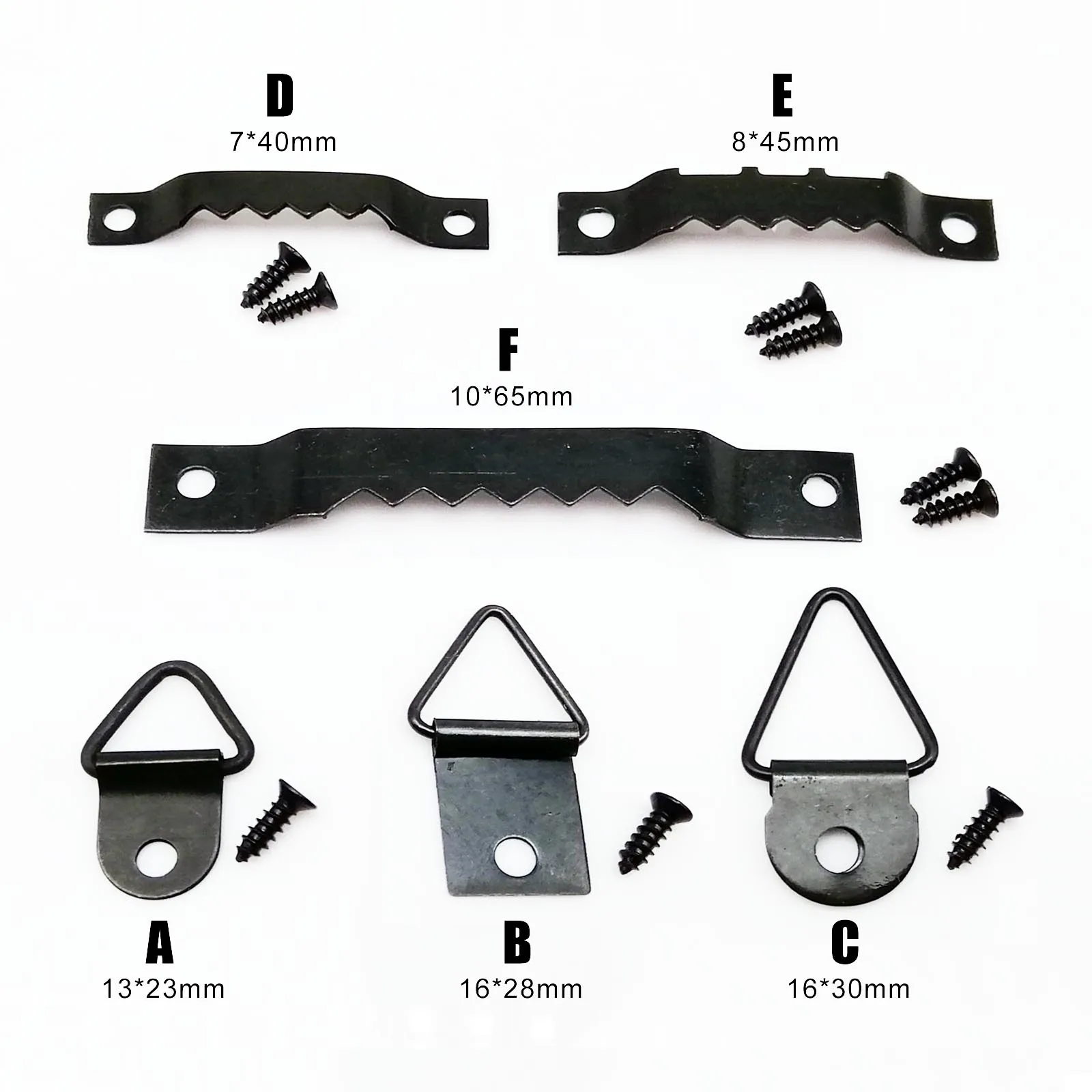 Picture Frame Hanger 25pcs Black Triangle D-Ring Sawtooth Art Work Oil Painting Mirror Saw Tooth Hook With Screw 6 types