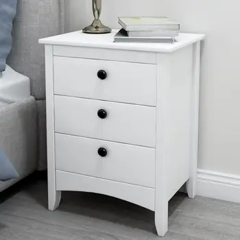 

White Three Drawer Bedside Cabinet White Chest of Drawers Bedroom Bedside Table Bedroom Home Furniture Solid Poplar Wood