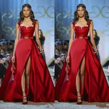Elie Saab модные Подиумные красные платья для выпускного вечера с тонкими бретельками, а-образные Сексуальные вечерние платья с высоким разрезом