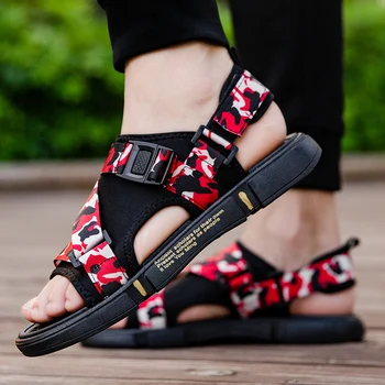 

Men's Sandals Fashion Breathable Fretwork Open Toe Rubber Sole Hook&Loop Camouflage Casual Beach Sandals Footwear Zapatos Hombre