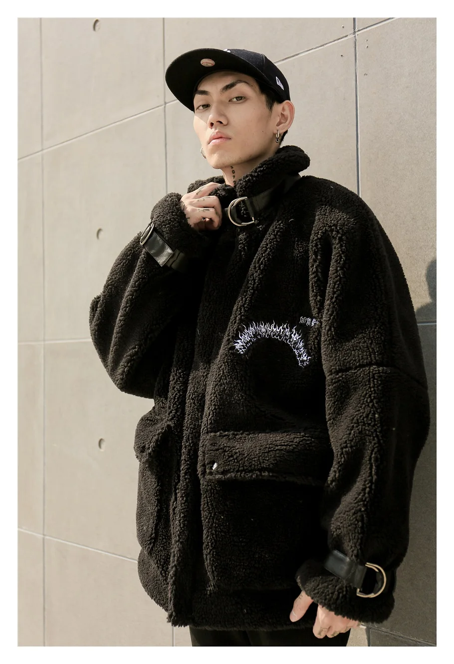 2019Letter Embroidery Coat Hip Hop Lamb Wool Jacket Men Gothic Jackets Coat Fleece Autumn Winter Zip Jacket Streetwear tops