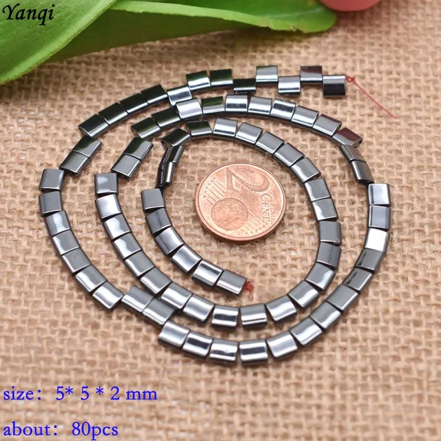 New Two Holes natural stone beads hematite black mineral beads accessories square spacer beads for jewelry making DIY Bracelets T010 5x5mm