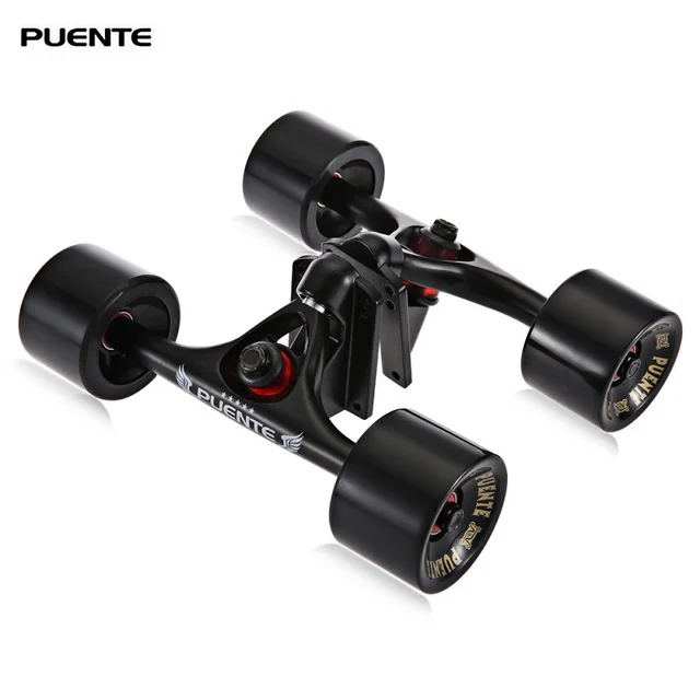 US $30.03 PUENTE 2pcs  Set Skateboard Truck with 4 Skateboard Wheels Riser Pad ABEC  9 Bearing Bolt Nut For
