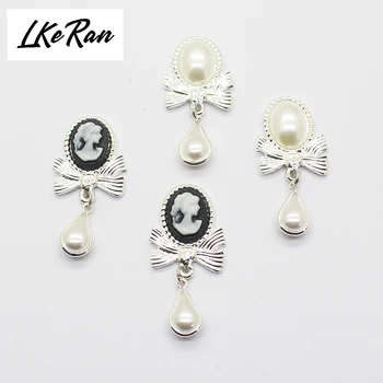 

LKERAN 10Pcs Mini 20*40mm White Butterfly Pearl Pendants Buttons for Wedding Decoration Metal Brooch Hair Bow DIY Jewelry Craft