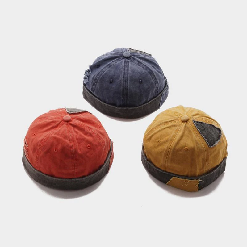 LA New Denim Hole Sailor Cap Beanie Skullcap Retro Navy Style Beanie Hat Japanese Harajuku Style Street Hat Unisex Adult