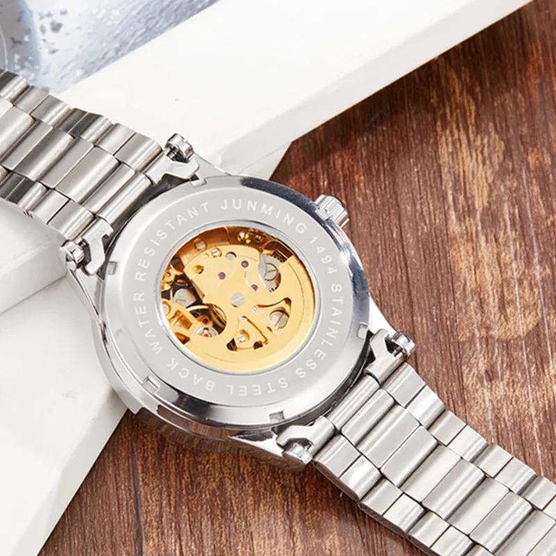 Gorben Gold/Silver Men Stailness Steel Band Automatic Mechanical Watch Fashion Date Business wristwatch Male Clock