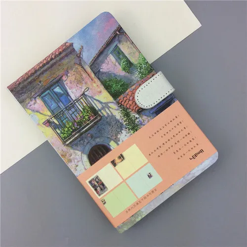 Small Fresh Hand Account 32K Color Page Magnetic Buckle Blank Notebook Coated Side Travel Account 3 Beautiful Town - Цвет: I