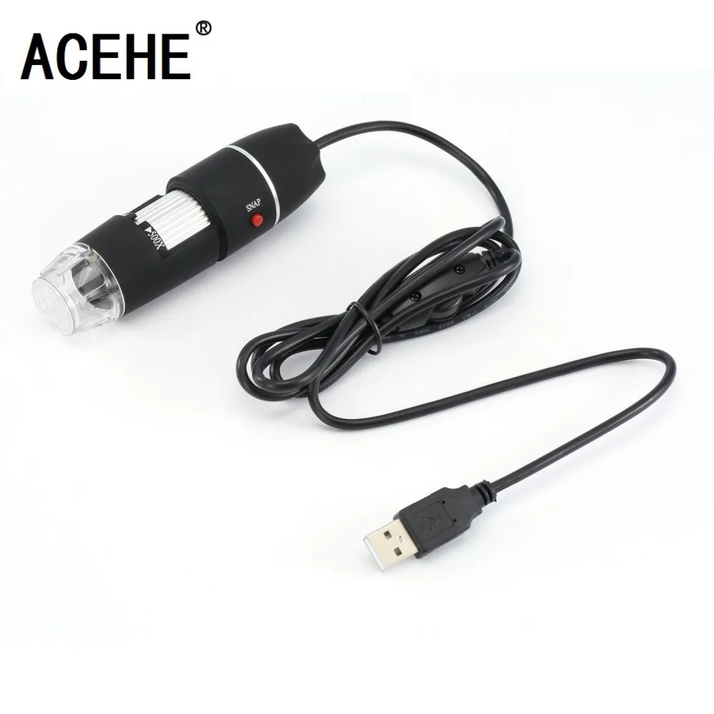 ACEHE 50X до 500X USB Светодиодная цифровая электронная микроскопа Лупа камера Черный практичный камера микроскоп Эндоскоп лупа