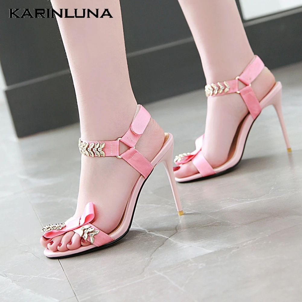 

Karinluna New Dropship Plus Size 46 High Heels Women Shoes Woman Summer Sexy Crystals Brand Design Party ankle-strap Sandals