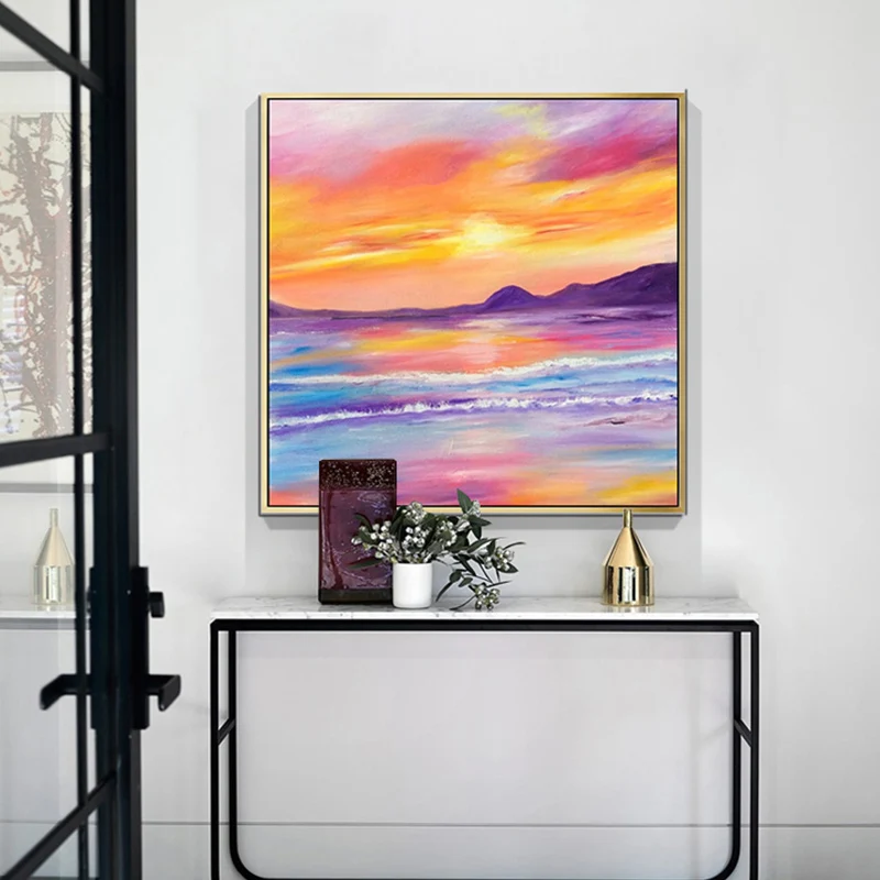 

100%Handpainted Abstract Sea Rainbow Sky Oil Paint On Canvas Art Oil Painting Gift Home Decor Living Room Wall Adornment Picture