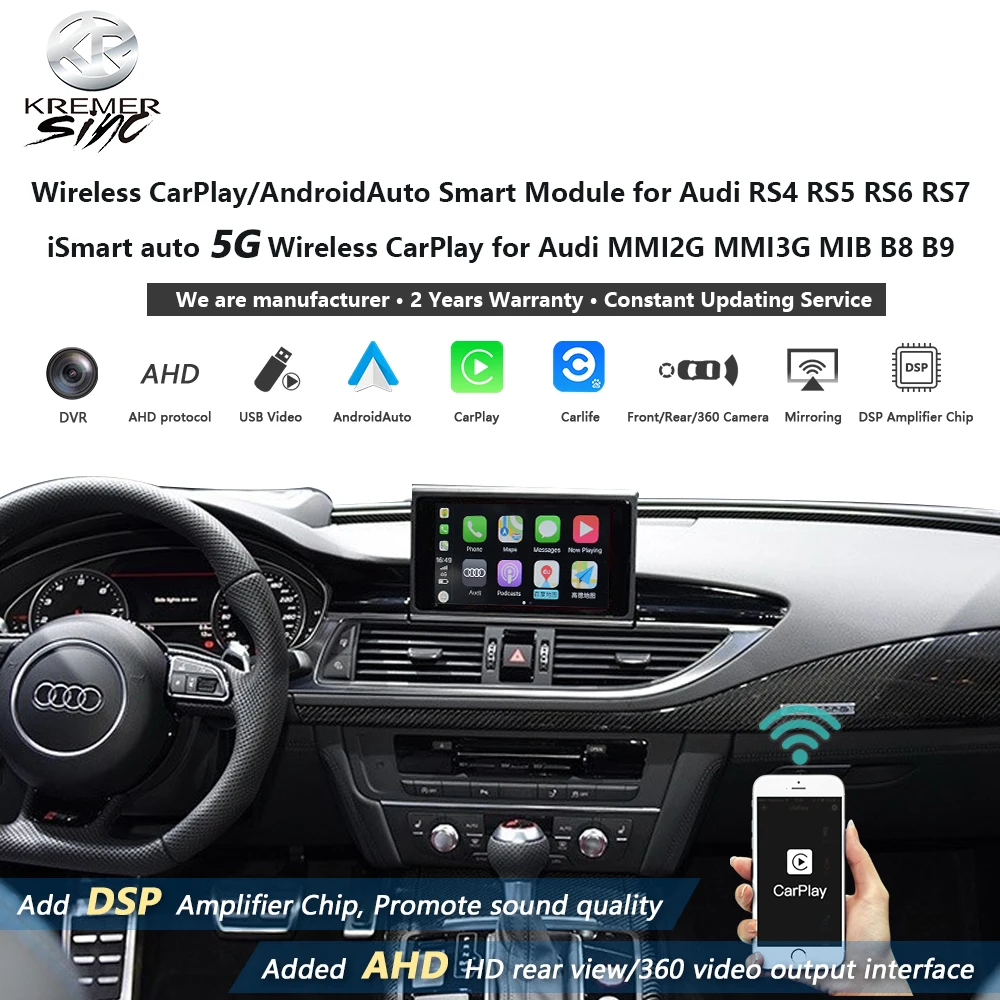 Зеркальное соединение беспроводной Apple CarPlay Android Авто модернизация для Audi RS4 RS5 RS6