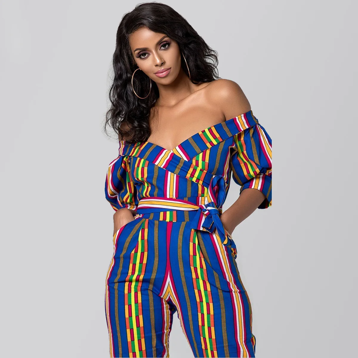 african fashion style New Summer African Printing Jumpsuit For Women Fashion Lantern Sleeves Off Shoulder Ankara Style Trousers Casual Lady Jumpsuit african outfits