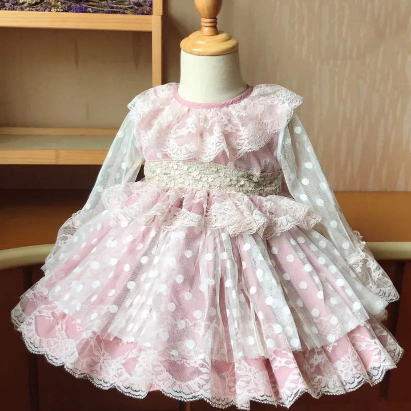 

Baby Girl Mesh sequined Vintage Spanish England Turkey Lolita Ball Gown Princess Dress for kids Birthday Party Dress