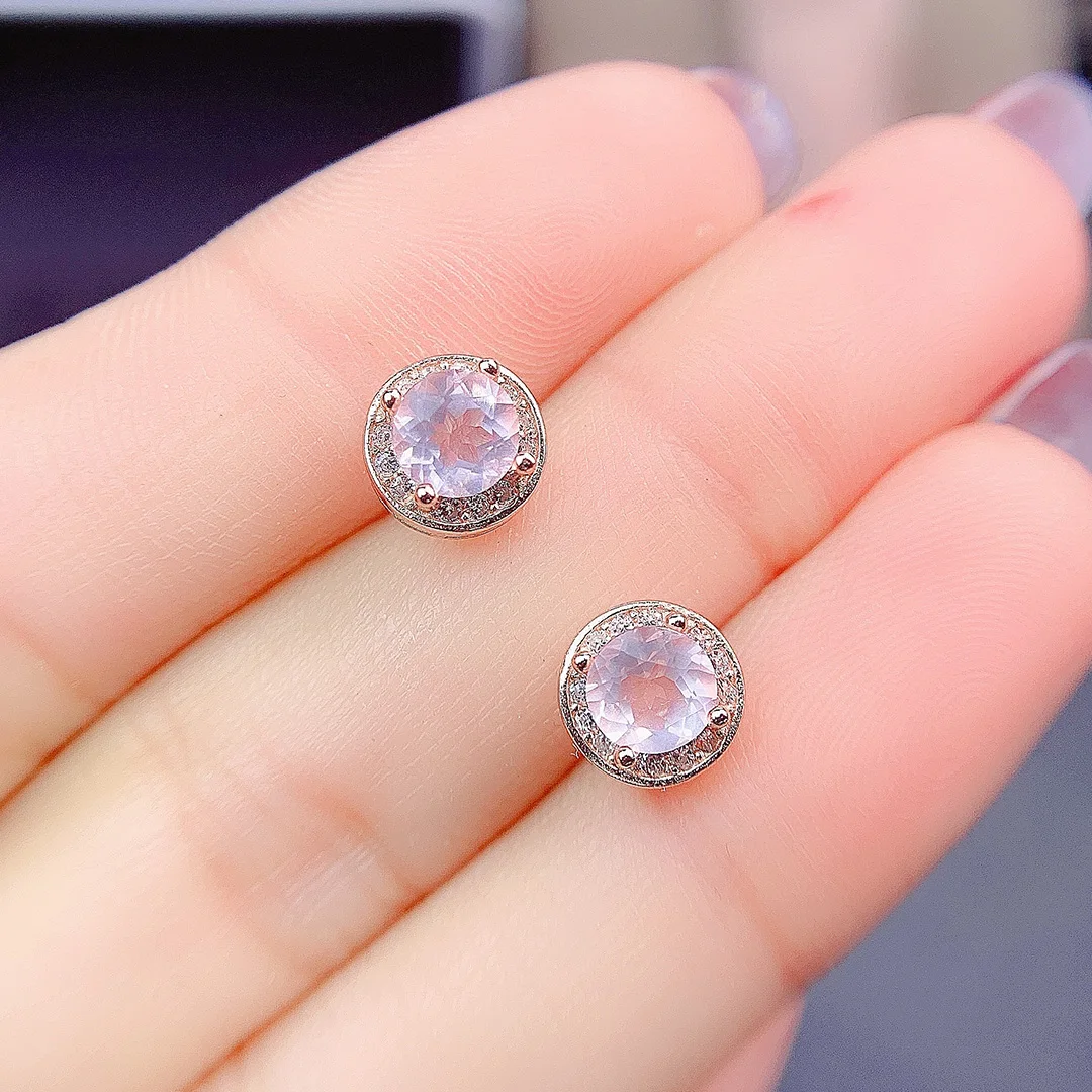 Boucles d'oreilles quartz rose taille coussin et halo de diamants