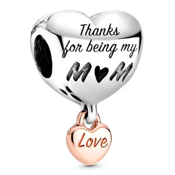 

Original Love You Mum Heart & Thanks For Being My Mum Pendant Beads Fit 925 Sterling Silver Charm Bracelet Diy Jewelry