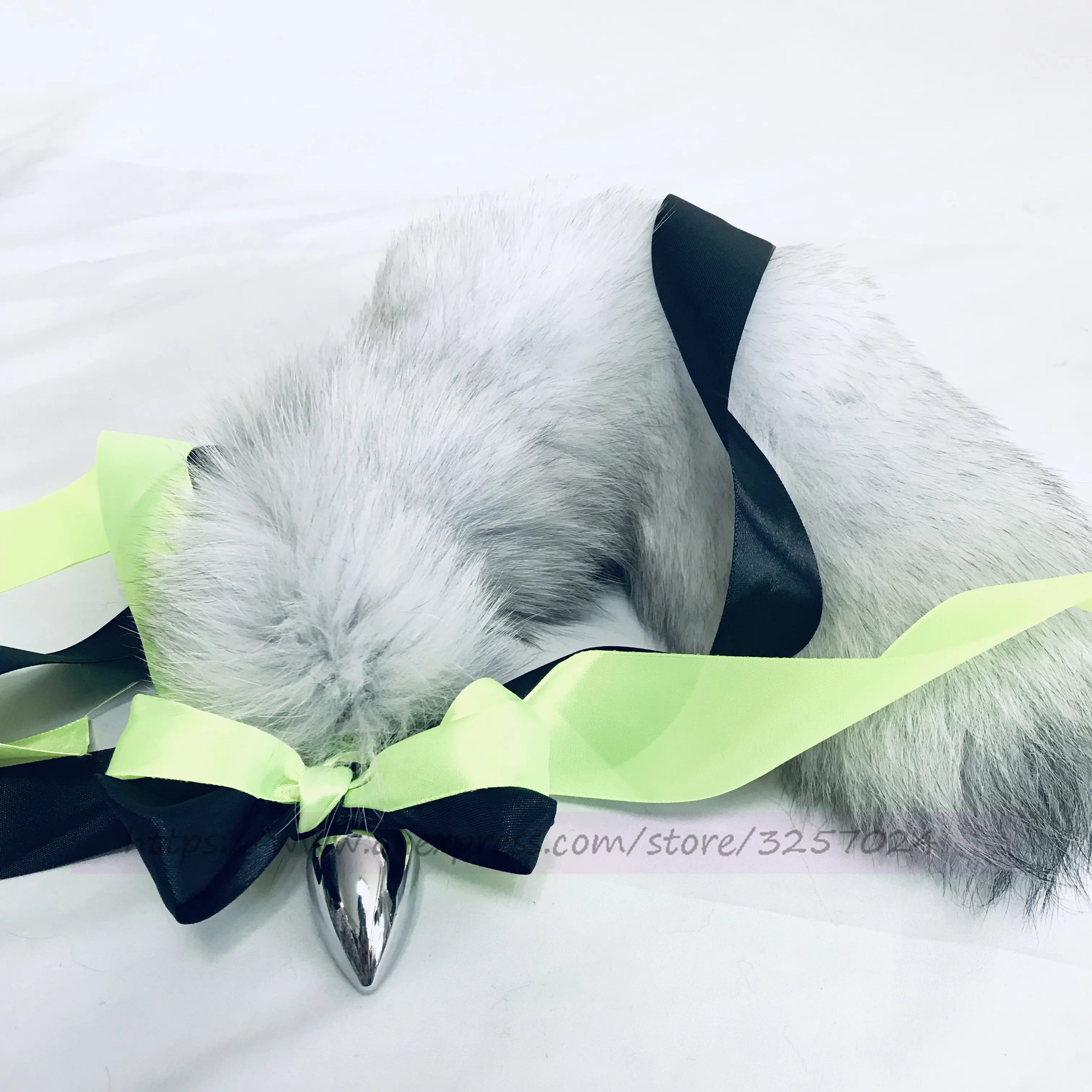 Анальная пробка Magicfur натуральный синий Лисий мех анальная с лентой интимные