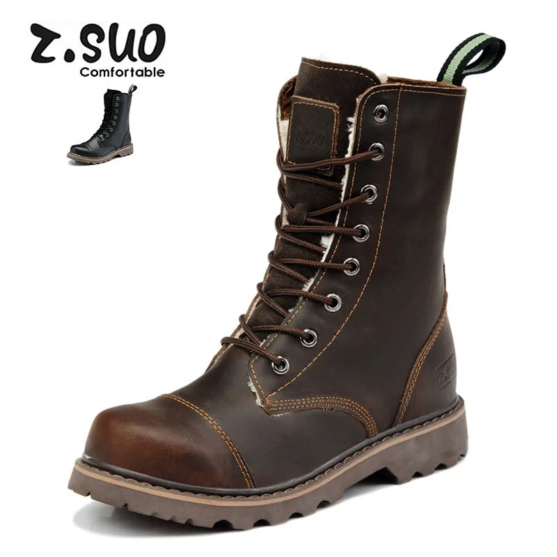 

Men Boots Genuine Leather Work Shoes Winter Lace-Up Motorcycle Military Boot Combat Winter Fur Warm Tactical Boots Army Bots