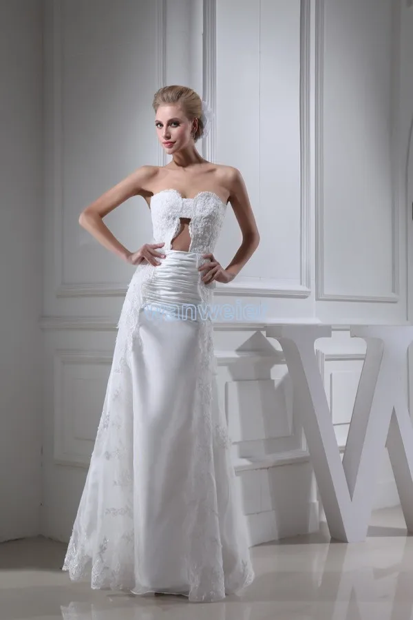 

free shipping 2015 new designer hot sexy sweetheart bride long custommade a-line weddings lace appliques long evening dress