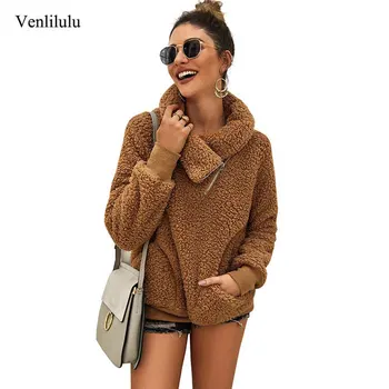 

2019 Autumn Winter Sweatshirt Warm High Neck Sweatshirts Women Zipper Long Sleeve Thicken Sweatshirt Female Pullover Pink